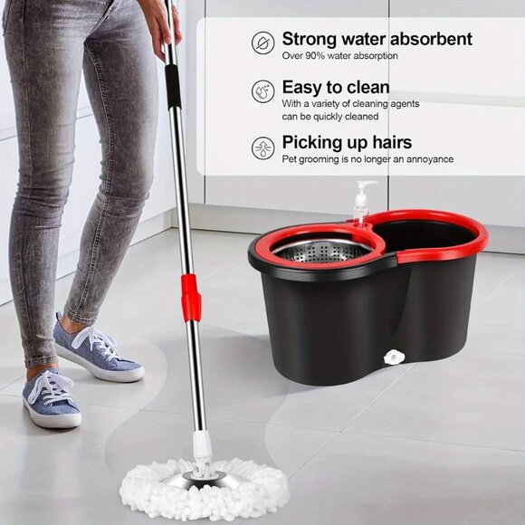 360° Spin Mop And Bucket Set - Effortless Floor Cleaning System With 3 Microfibe - Picture 5 of 12